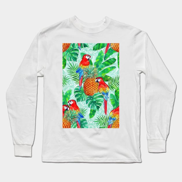 Pineapples and Parrots Tropical Summer Pattern Long Sleeve T-Shirt by micklyn